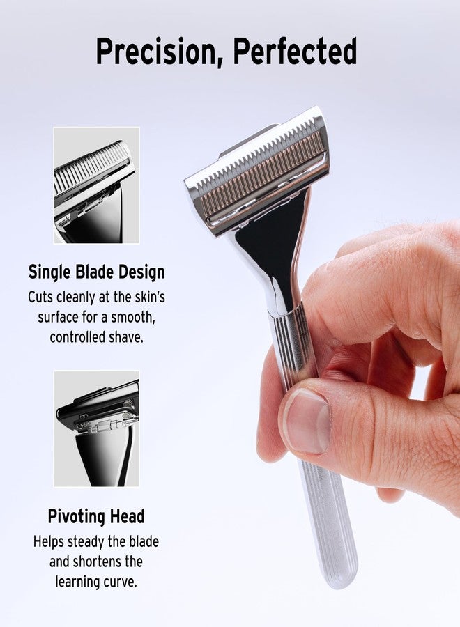 SUPPLY Single Edge Max Razor for Men – Premium Metal Single-Blade Safety Razor with Pivoting Head for Fewer Cuts and Irritation – Includes 8 Blades & Magnetic Reload System – Jet Black - Image 3